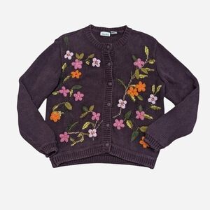 Vintage Purple Cardigan with Floral Embroidery
